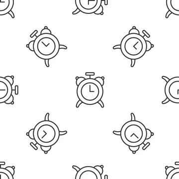 Grey line Alarm clock icon isolated seamless pattern on white background. Wake Stock Illustration