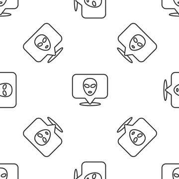 Grey line Alien icon isolated seamless pattern on white background. Extrate.. Stock Illustration