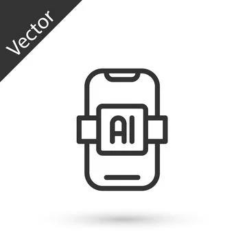 Grey line Artificial intelligence AI icon isolated on white background. Machine 스톡 일러스트