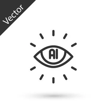 Grey line Artificial intelligence AI icon isolated on white background. Machine Stock Illustration