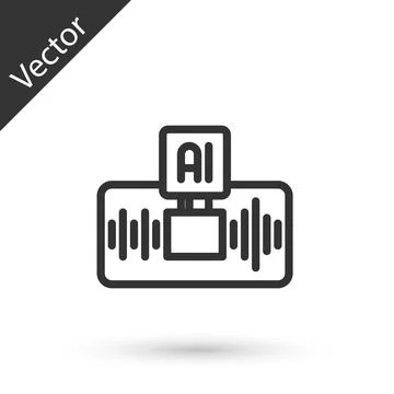 Grey line Artificial intelligence AI icon isolated on white background. Machine Stock Illustration