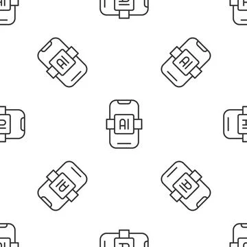 Grey line Artificial intelligence AI icon isolated seamless pattern on white 스톡 일러스트