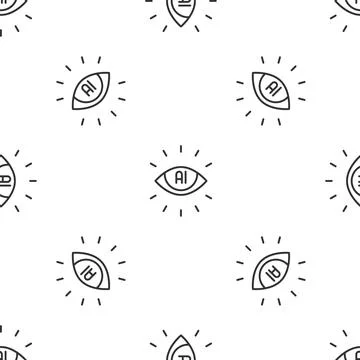 Grey line Artificial intelligence AI icon isolated seamless pattern on white Stock Illustration