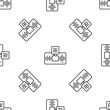 Grey line Artificial intelligence AI icon isolated seamless pattern on whit.. Stock Illustration