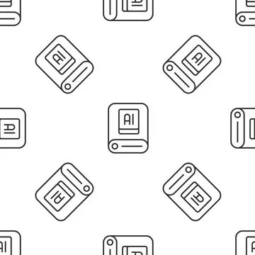 Grey line Artificial intelligence AI icon isolated seamless pattern on whit.. Stock Illustration