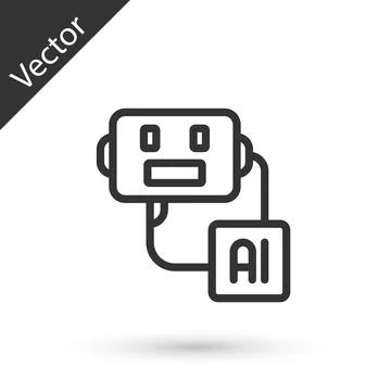Grey line Artificial intelligence robot icon isolated on white background Illustrazione stock