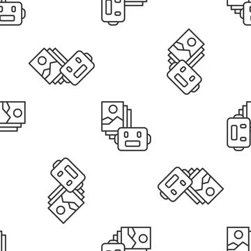 Grey line Artificial intelligence robot icon isolated seamless pattern on white Stock Illustration