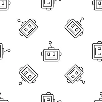 Grey line Artificial intelligence robot icon isolated seamless pattern on white Illustrazione stock