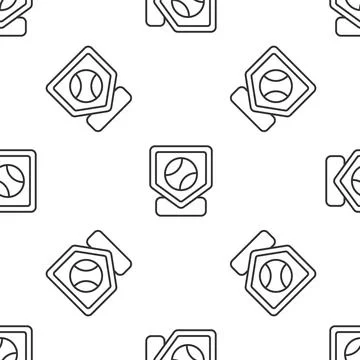Grey line Baseball base icon isolated seamless pattern on white background Stock Illustration