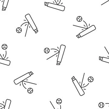 Grey line Baseball bat with ball icon isolated seamless pattern on white Stock Illustration