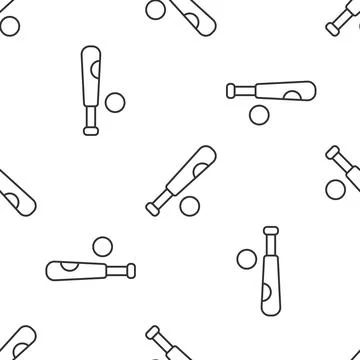 Grey line Baseball bat with ball icon isolated seamless pattern on white ba.. Stock Illustration