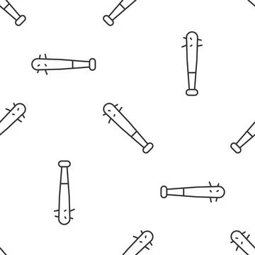 Grey line Baseball bat with nails icon isolated seamless pattern on white Illustrazione stock