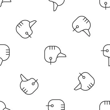 Grey line Baseball helmet icon isolated seamless pattern on white backgroun.. Stock Illustration
