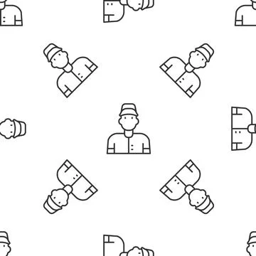 Grey line Baseball player icon isolated seamless pattern on white background. 스톡 일러스트