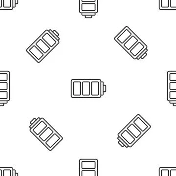 Grey line Battery charge level indicator icon isolated seamless pattern on white Stock Illustration