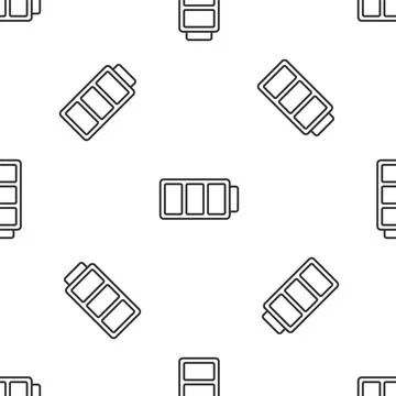 Grey line Battery charge level indicator icon isolated seamless pattern on white Stock Illustration
