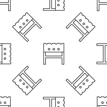 Grey line BBQ brazier icon isolated seamless pattern on white background. Vector Illustrazione stock