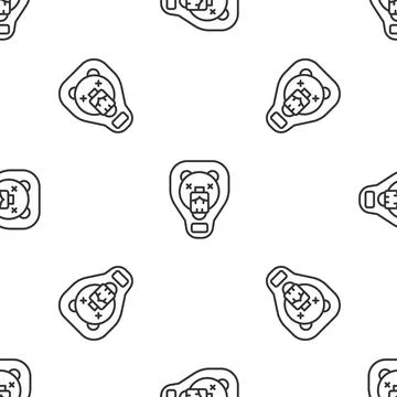 Grey line Bear head on shield icon isolated seamless pattern on white backg.. 스톡 일러스트