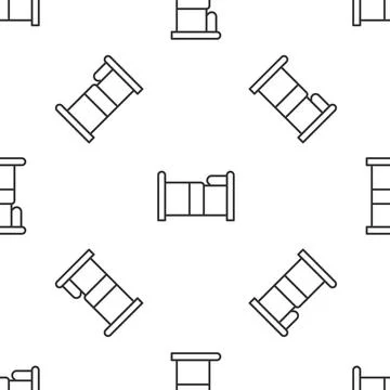Grey line Bed icon isolated seamless pattern on white background.  Vector Illustrazione stock