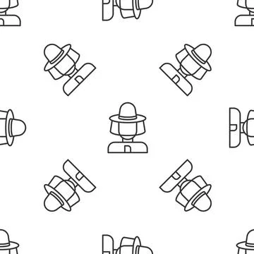 Grey line Beekeeper with protect hat icon isolated seamless pattern on white Stock Illustration