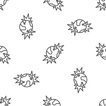Grey line Bomb explosive planet earth war danger icon isolated seamless pattern Stock Illustration