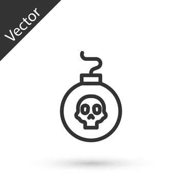 Grey line Bomb ready to explode icon isolated on white background. Vector Stock Illustration