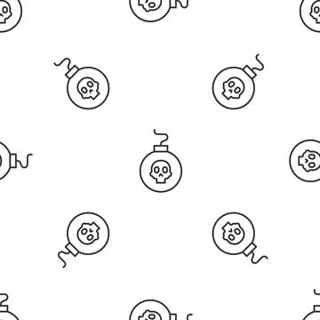 Grey line Bomb ready to explode icon isolated seamless pattern on white 스톡 일러스트