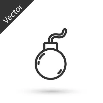 Grey line Bomb ready to explode icon isolated on white background. Vector Stock Illustration