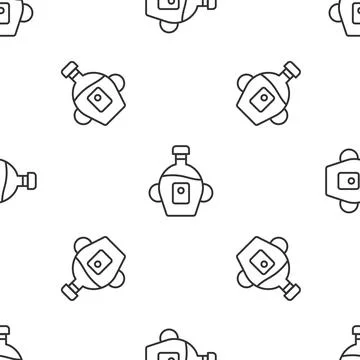 Grey line Bottle of maple syrup icon isolated seamless pattern on white backg Illustrazione stock
