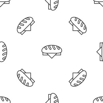 Grey line Bread loaf icon isolated seamless pattern on white background. Vector Stock Illustration