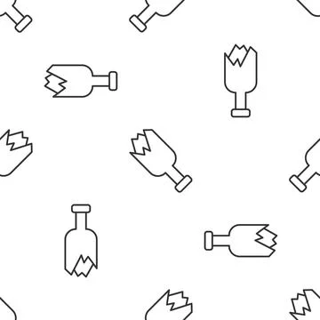 Grey line Broken bottle as weapon icon isolated seamless pattern on white Stockillustratie