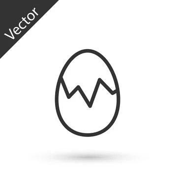 Grey line Broken egg icon isolated on white background. Happy Easter. Vector Stock Illustration