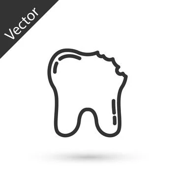 Grey line Broken tooth icon isolated on white background. Dental problem icon イラスト素材