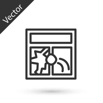 Grey line Broken window icon isolated on white background. Damaged window Ilustración de archivo