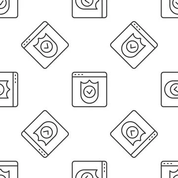 Grey line Browser with shield icon isolated seamless pattern on white background Illustrazione stock