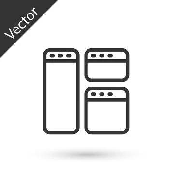Grey line Browser window icon isolated on white background. Vector Stock Illustration