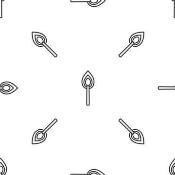 Grey line Burning match with fire icon isolated seamless pattern on white bac Stock Illustration