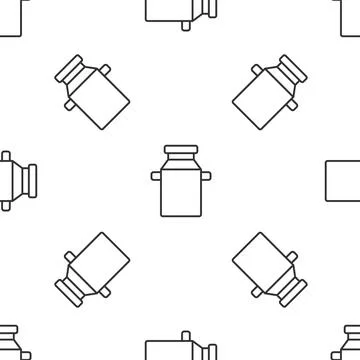 Grey line Can container for milk icon isolated seamless pattern on white Illustrazione stock