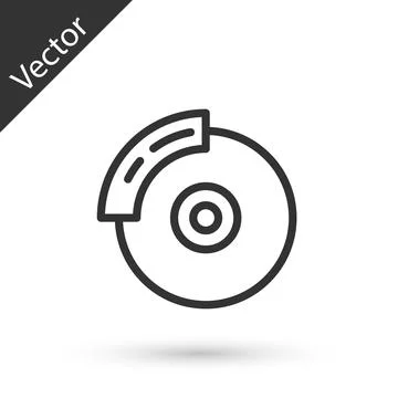Grey line Car brake disk with caliper icon isolated on white background. Vector Stock Illustration