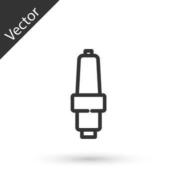 Grey line Car spark plug icon isolated on white background. Car electric cand Stock Illustration