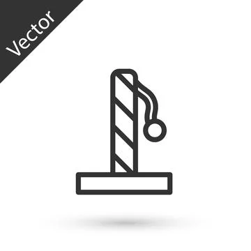 Grey line Cat scratching post with toy icon isolated on white background. Vector Stock Illustration