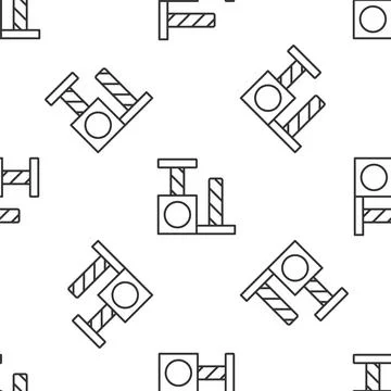 Grey line Cat scratching post with toy icon isolated seamless pattern on white Stock Illustration