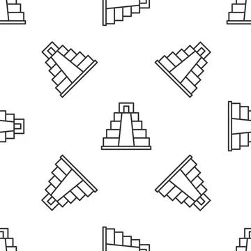Grey line Chichen Itza in Mayan icon isolated seamless pattern on white Stock Illustration