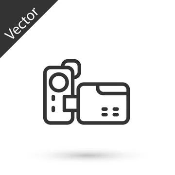 Grey line Cinema camera icon isolated on white background. Video camera. Movie Stock Illustration