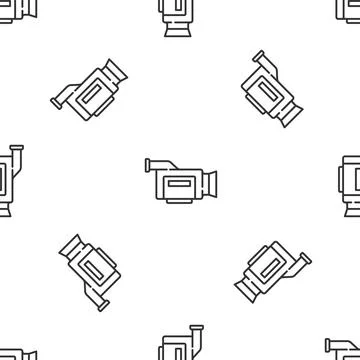 Grey line Cinema camera icon isolated seamless pattern on white background Illustrazione stock