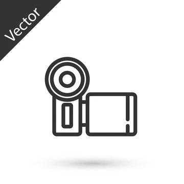 Grey line Cinema camera icon isolated on white background. Video camera. Movi Stock Illustration