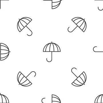 Grey line Classic elegant opened umbrella icon isolated seamless pattern on Stock Illustration