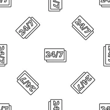 Grey line Clock 24 hours icon isolated seamless pattern on white background. All Stock Illustration