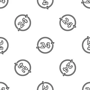 Grey line Clock 24 hours icon isolated seamless pattern on white background.  Stock Illustration