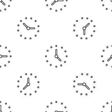 Grey line Clock icon isolated seamless pattern on white background. Time symbol Stock Illustration